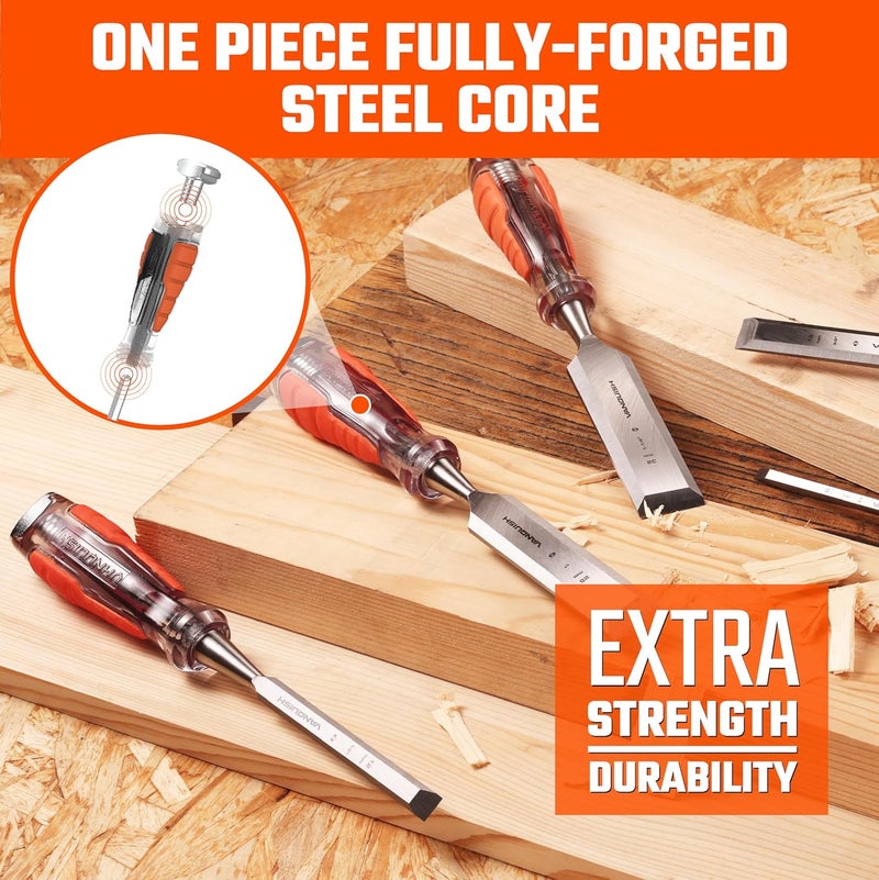 Vanquish 5 Piece High-Impact Wood Chisel Set Mortise Chisel with Storage Bag for Woodworking Carving (4609) - Image 5